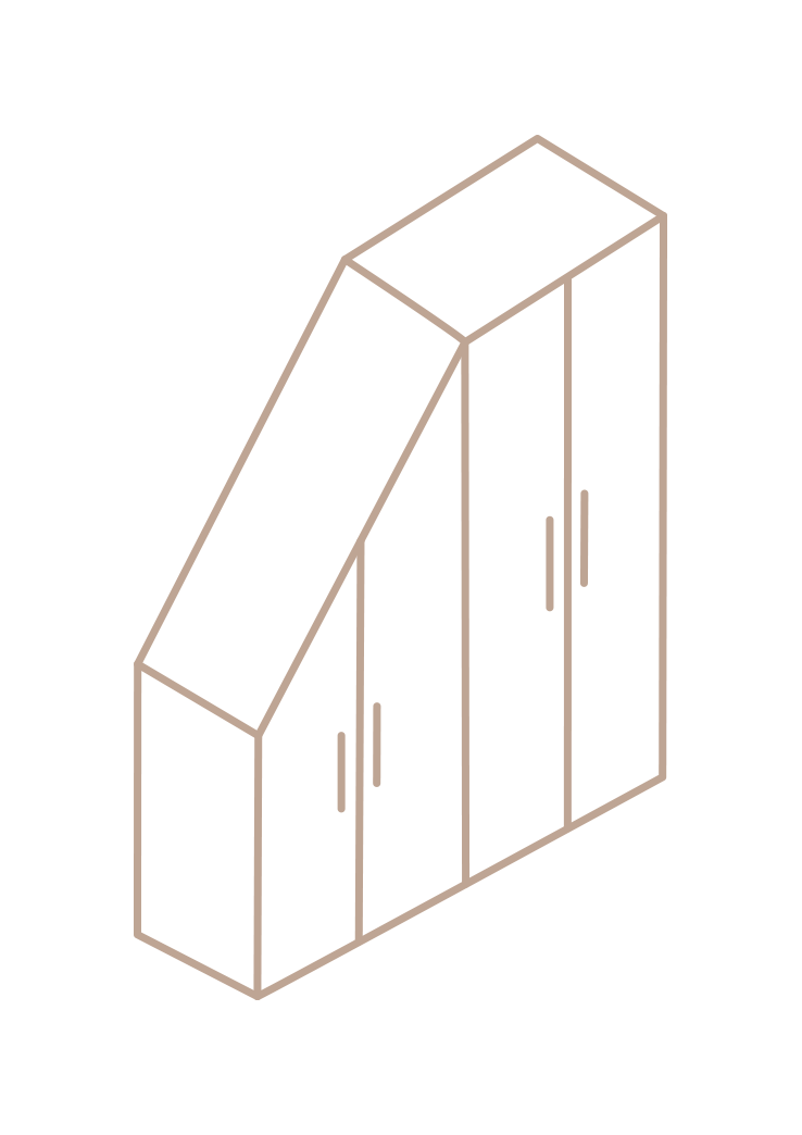 Dachschrägenschrank mit Schräge links (schematische Darstellung)